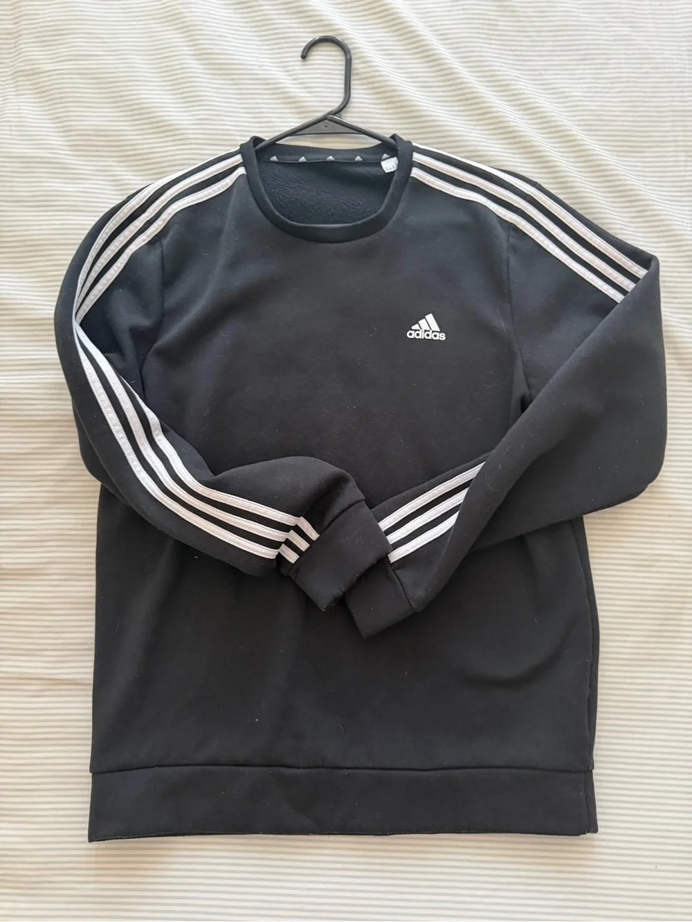 adidas Black Crewneck Sweater with White Stripes
